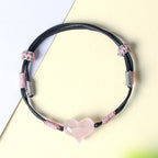 Fortune Jewel Natural Heart Charm Pink Crystal Braided String Warmth Bracelet - Fortune Jewel