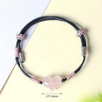 Fortune Jewel Natural Heart Charm Pink Crystal Braided String Warmth Bracelet - Fortune Jewel