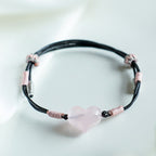 Fortune Jewel Natural Heart Charm Pink Crystal Braided String Warmth Bracelet - Fortune Jewel