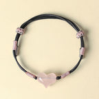Fortune Jewel Natural Heart Charm Pink Crystal Braided String Warmth Bracelet - Fortune Jewel
