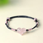 Fortune Jewel Natural Heart Charm Pink Crystal Braided String Warmth Bracelet - Fortune Jewel