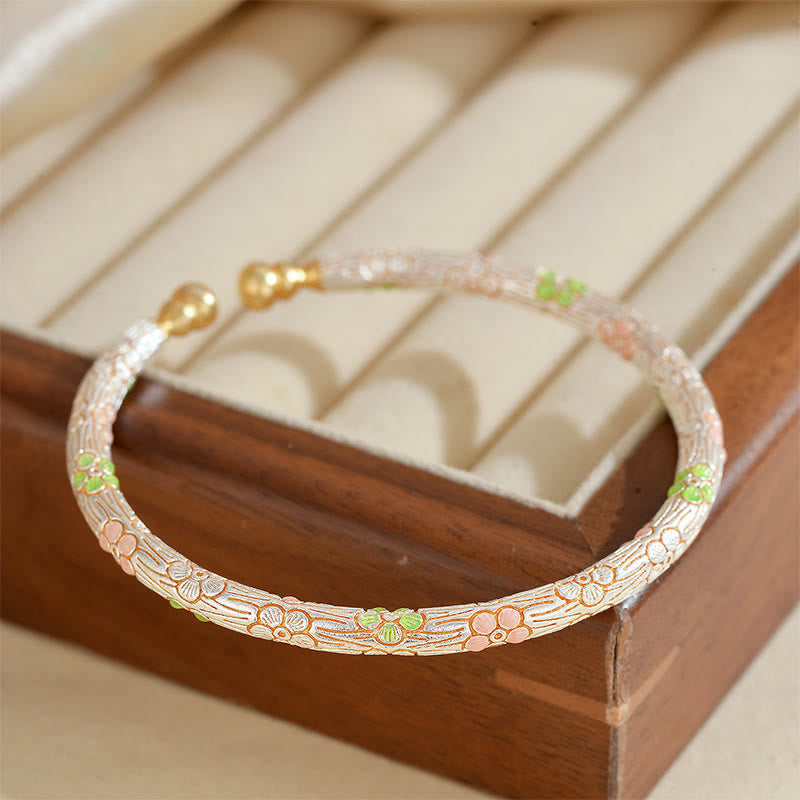 Fortune Jewel Copper Handmade Enamel Flower Open Luck Bracelet Bangle - Fortune Jewel