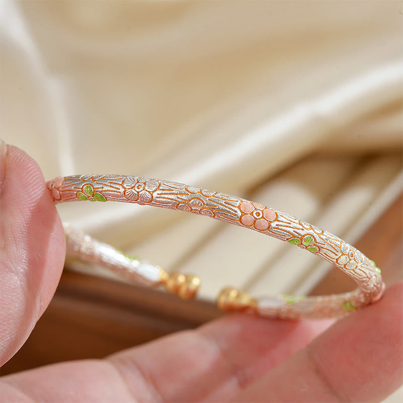 Fortune Jewel Copper Handmade Enamel Flower Open Luck Bracelet Bangle - Fortune Jewel