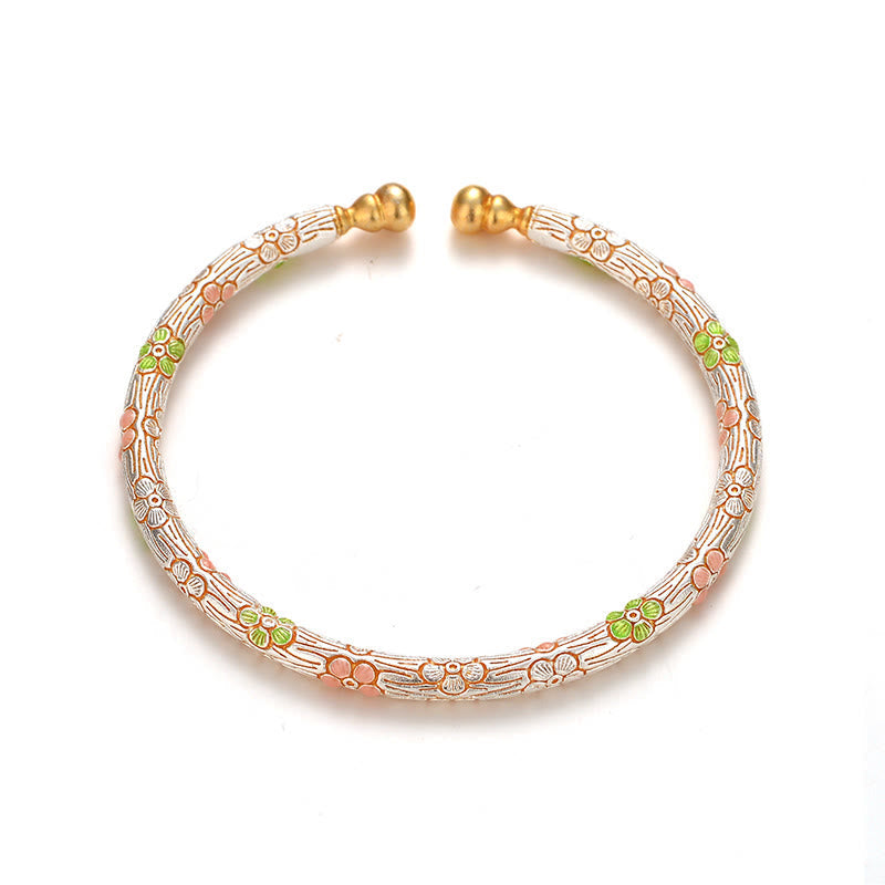 Fortune Jewel Copper Handmade Enamel Flower Open Luck Bracelet Bangle - Fortune Jewel