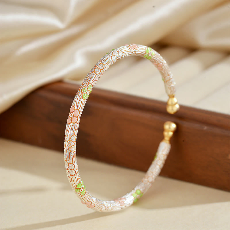 Fortune Jewel Copper Handmade Enamel Flower Open Luck Bracelet Bangle - Fortune Jewel