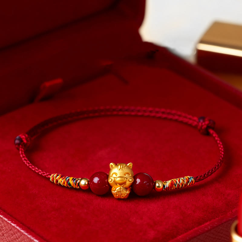 Fortune Jewel 999 Sterling Silver Year of the Horse Fu Character Red String Cinnabar Luck Bracelet - Fortune Jewel
