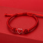 Fortune Jewel 999 Sterling Silver 3D Heart Design Red String Connection Bracelet - Fortune Jewel