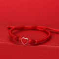 Fortune Jewel 999 Sterling Silver 3D Heart Design Red String Connection Bracelet - Fortune Jewel