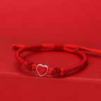 Fortune Jewel 999 Sterling Silver 3D Heart Design Red String Connection Bracelet - Fortune Jewel