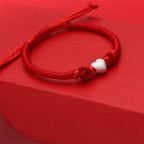 Fortune Jewel 999 Sterling Silver 3D Heart Design Red String Connection Bracelet - Fortune Jewel