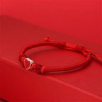 Fortune Jewel 999 Sterling Silver 3D Heart Design Red String Connection Bracelet - Fortune Jewel
