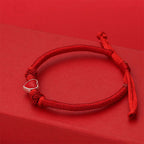 Fortune Jewel 999 Sterling Silver 3D Heart Design Red String Connection Bracelet - Fortune Jewel