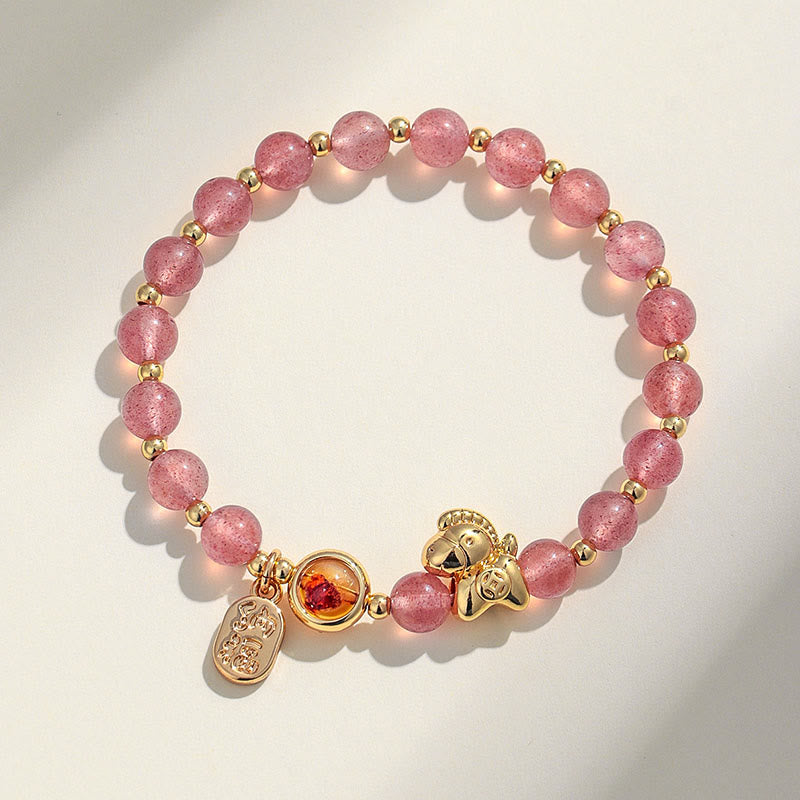 Fortune Jewel Year Of The Horse Strawberry Quartz Citrine Red Agate Pink Crystal Love Bracelet - Fortune Jewel