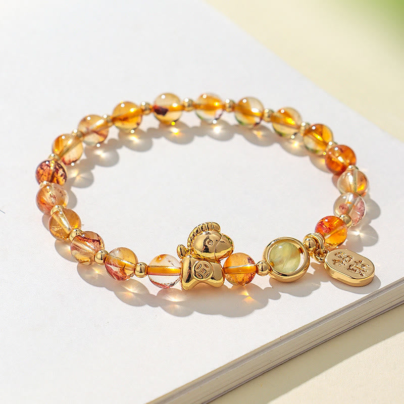 Fortune Jewel Year Of The Horse Strawberry Quartz Citrine Red Agate Pink Crystal Love Bracelet - Fortune Jewel