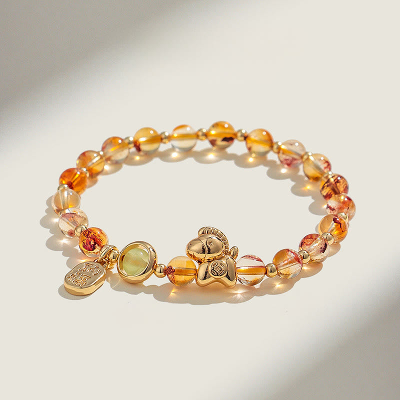 Fortune Jewel Year Of The Horse Strawberry Quartz Citrine Red Agate Pink Crystal Love Bracelet - Fortune Jewel
