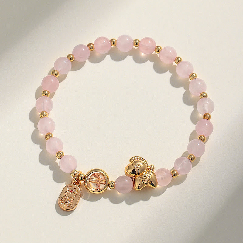 Fortune Jewel Year Of The Horse Strawberry Quartz Citrine Red Agate Pink Crystal Love Bracelet - Fortune Jewel