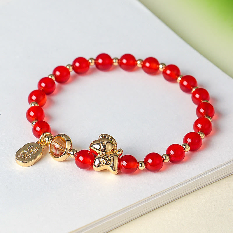 Fortune Jewel Year Of The Horse Strawberry Quartz Citrine Red Agate Pink Crystal Love Bracelet - Fortune Jewel