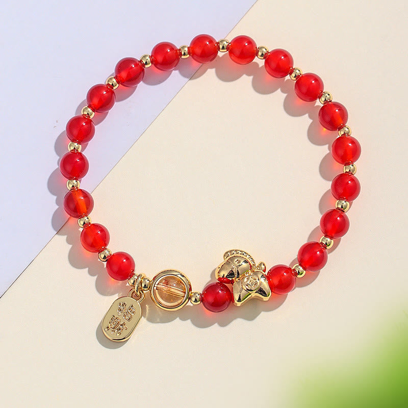 Fortune Jewel Year Of The Horse Strawberry Quartz Citrine Red Agate Pink Crystal Love Bracelet - Fortune Jewel