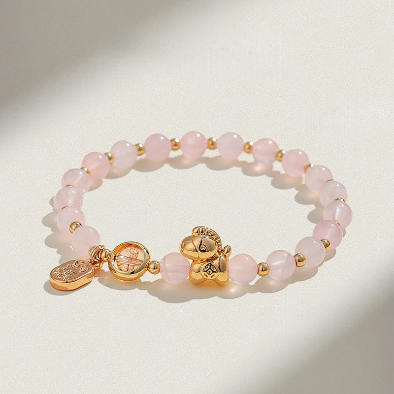 Fortune Jewel Year Of The Horse Strawberry Quartz Citrine Red Agate Pink Crystal Love Bracelet - Fortune Jewel