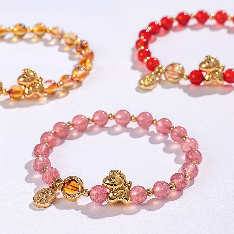 Fortune Jewel Year Of The Horse Strawberry Quartz Citrine Red Agate Pink Crystal Love Bracelet - Fortune Jewel