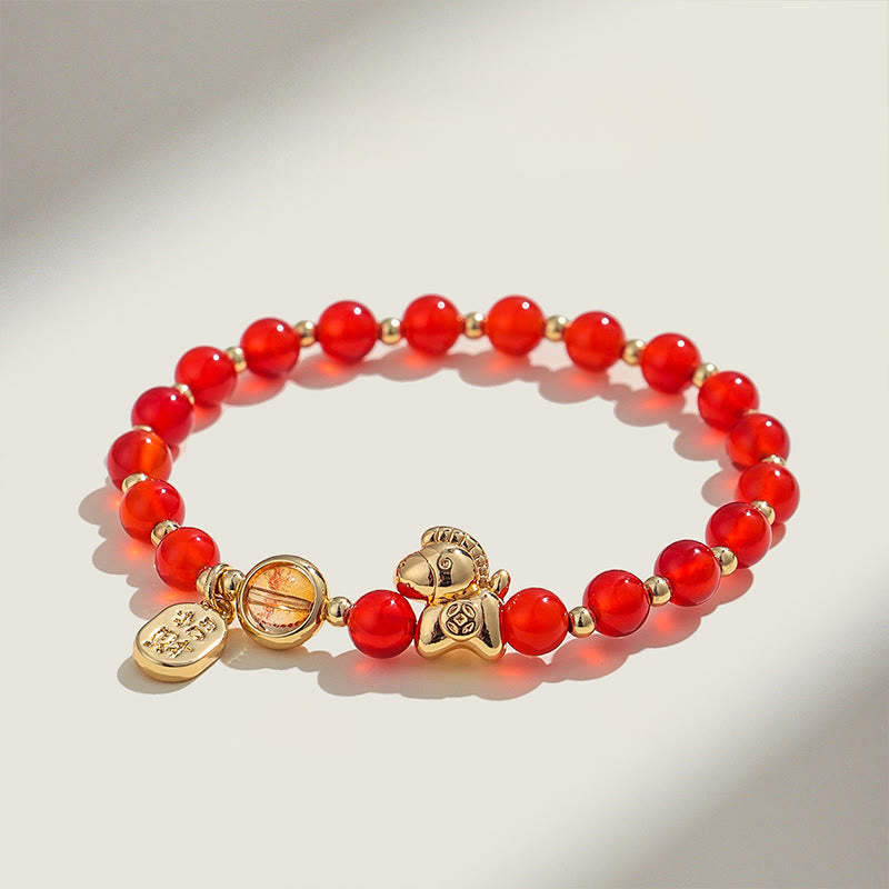 Fortune Jewel Year Of The Horse Strawberry Quartz Citrine Red Agate Pink Crystal Love Bracelet - Fortune Jewel