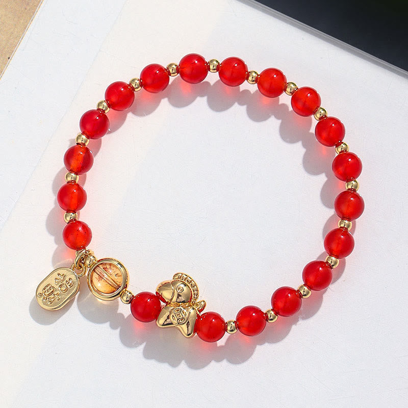 Fortune Jewel Year Of The Horse Strawberry Quartz Citrine Red Agate Pink Crystal Love Bracelet - Fortune Jewel