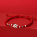 Fortune Jewel 999 Sterling Silver Lotus Symbol 990 Sterling Silver Bead Red String Luck Bracelet - Fortune Jewel