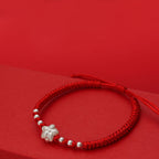 Fortune Jewel 999 Sterling Silver Lotus Symbol 990 Sterling Silver Bead Red String Luck Bracelet - Fortune Jewel