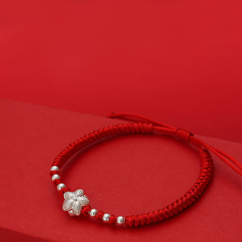 Fortune Jewel 999 Sterling Silver Lotus Symbol 990 Sterling Silver Bead Red String Luck Bracelet - Fortune Jewel