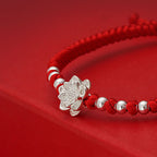 Fortune Jewel 999 Sterling Silver Lotus Symbol 990 Sterling Silver Bead Red String Luck Bracelet - Fortune Jewel