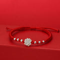 Fortune Jewel 999 Sterling Silver Lotus Symbol 990 Sterling Silver Bead Red String Luck Bracelet - Fortune Jewel