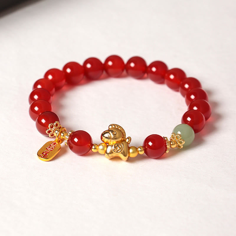 Fortune Jewel Year Of The Horse Hetian Jade Black Obsidian Red Agate Strength Bracelet - Fortune Jewel