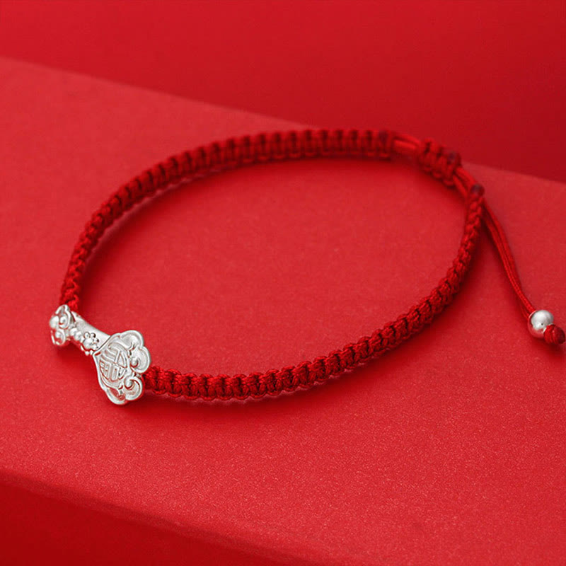 Fortune Jewel 999 Sterling Silver Ruyi Fu Character Luck Red String Connection Braided Bracelet - Fortune Jewel
