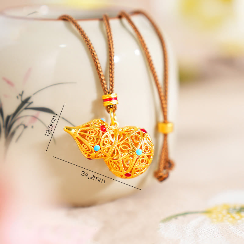 Fortune Jewel Hollow Gourd Design 24k Gold Plated Brass Rope Necklace Pendant - Fortune Jewel