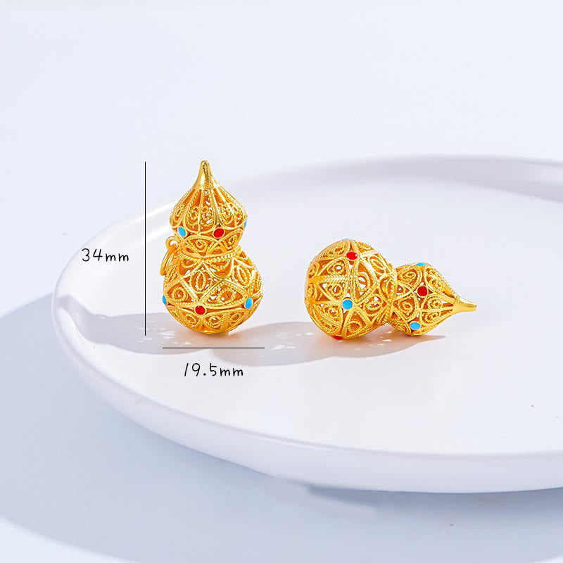 Fortune Jewel Hollow Gourd Design 24k Gold Plated Brass Rope Necklace Pendant - Fortune Jewel