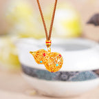 Fortune Jewel Hollow Gourd Design 24k Gold Plated Brass Rope Necklace Pendant - Fortune Jewel