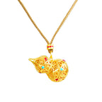 Fortune Jewel Hollow Gourd Design 24k Gold Plated Brass Rope Necklace Pendant - Fortune Jewel