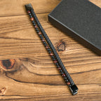 Fortune Jewel Black Onyx Tiger Eye Titanium Steel Leather Protection Bracelet - Fortune Jewel