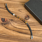Fortune Jewel Tiger Eye Titanium Steel Courage Balance Leather Bracelet - Fortune Jewel