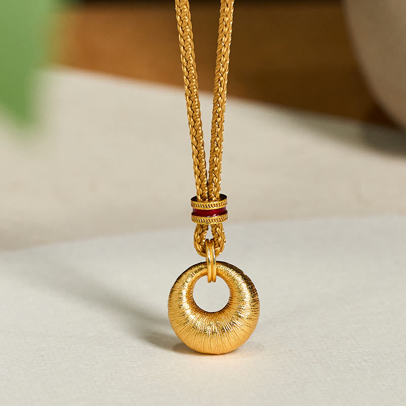 Fortune Jewel 24k Gold Plated Copper Peace Buckle Texture Wealth Necklace Pendant - Fortune Jewel