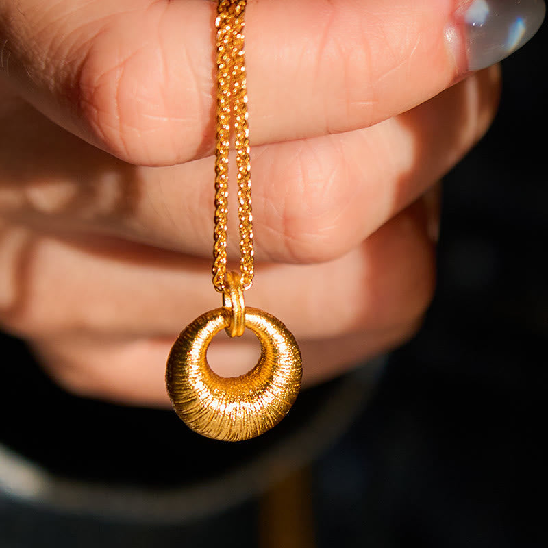 Fortune Jewel 24k Gold Plated Copper Peace Buckle Texture Wealth Necklace Pendant - Fortune Jewel