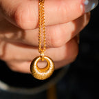 Fortune Jewel 24k Gold Plated Copper Peace Buckle Texture Wealth Necklace Pendant - Fortune Jewel
