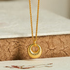 Fortune Jewel 24k Gold Plated Copper Peace Buckle Texture Wealth Necklace Pendant - Fortune Jewel