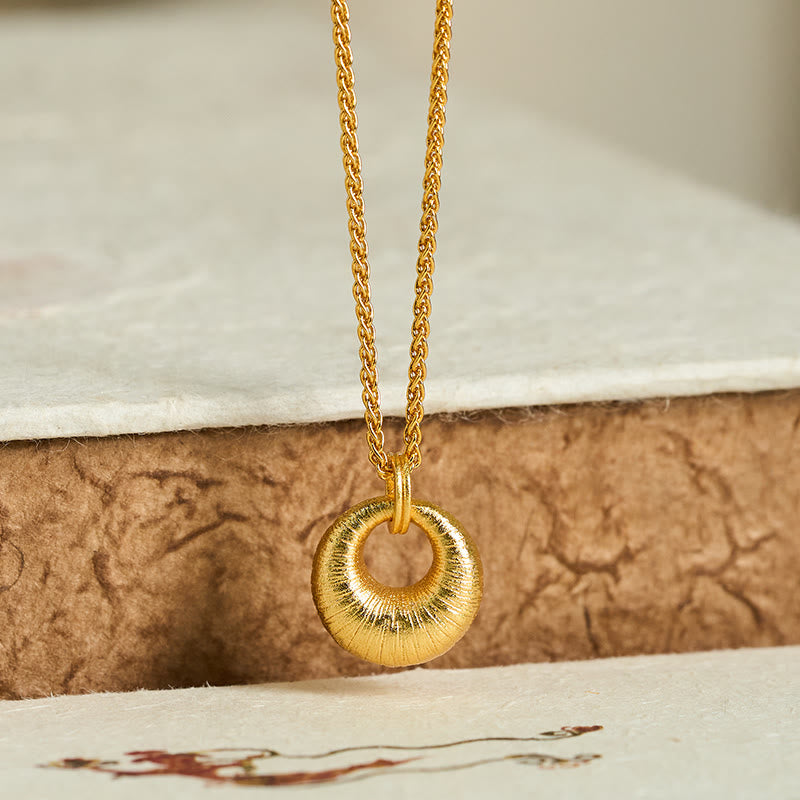 Fortune Jewel 24k Gold Plated Copper Peace Buckle Texture Wealth Necklace Pendant - Fortune Jewel
