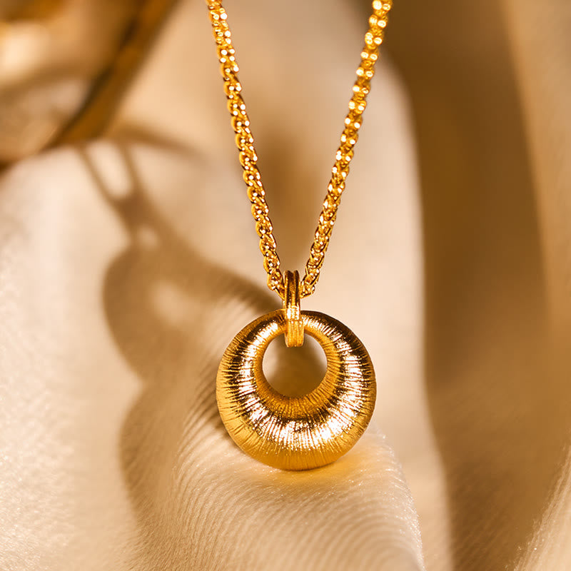 Fortune Jewel 24k Gold Plated Copper Peace Buckle Texture Wealth Necklace Pendant - Fortune Jewel
