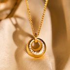Fortune Jewel 24k Gold Plated Copper Peace Buckle Texture Wealth Necklace Pendant - Fortune Jewel