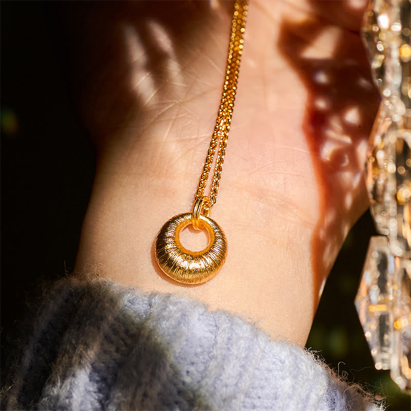 Fortune Jewel 24k Gold Plated Copper Peace Buckle Texture Wealth Necklace Pendant - Fortune Jewel