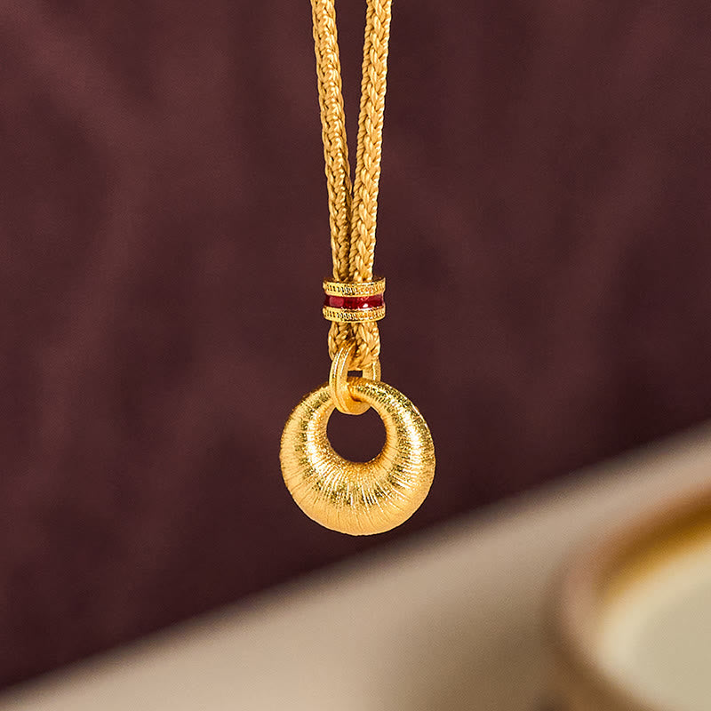 Fortune Jewel 24k Gold Plated Copper Peace Buckle Texture Wealth Necklace Pendant - Fortune Jewel