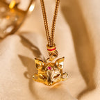 Fortune Jewel 24k Gold Plated Brass Fox Charm Texture Rope Necklace Pendant - Fortune Jewel