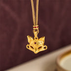 Fortune Jewel 24k Gold Plated Brass Fox Charm Texture Rope Necklace Pendant - Fortune Jewel